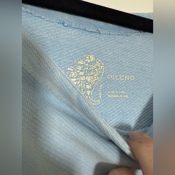 Anthropologie Pilcro Puff Sleeve Mixed Media Top Ice Pale Blue Cotton Size Large - Picture 6 of 10